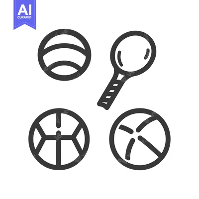 Aset desain premium: Four Simple Line Drawings of Balls and a Magnifying Glass