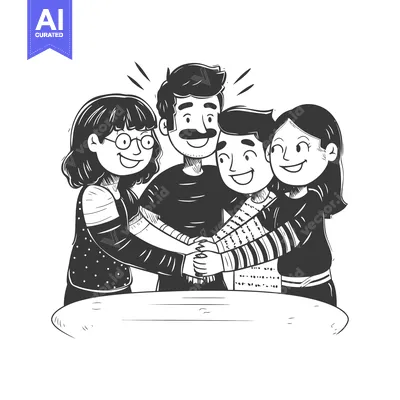 Download Four Smiling People Holding Hands Together in Unity Vector Graphic