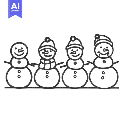 Aset premium populer: Four Smiling Snowmen Standing in a Row