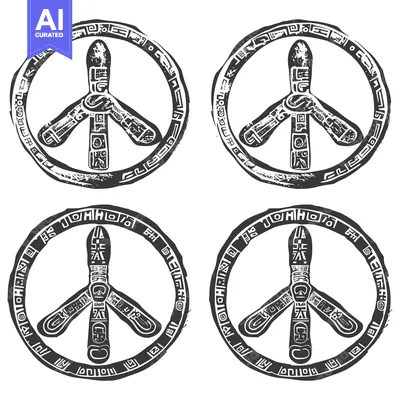 Aset premium populer: Four stylized peace signs with intricate circular borders