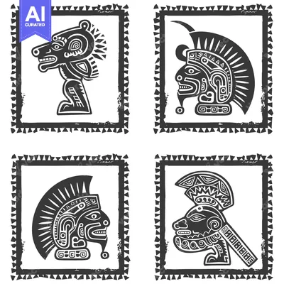 Download Four Tribal-Style Animal and Warrior Heads with Frames Vector Graphic