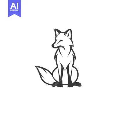 Premium design asset: Simple illustrated design showing a sitting fox against white backgrou