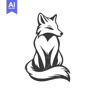 Premium design asset: A stylized sitting fox illustration with minimal black and white desig
