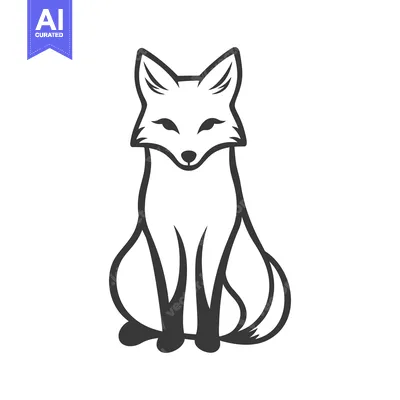 Premium design asset: A stylized illustration depicting a seated fox in black and white