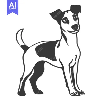 Aset desain premium: A stylized black and white illustration of a standing dog