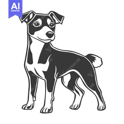 Premium design asset: A black and white drawing depicts a standing canine animal