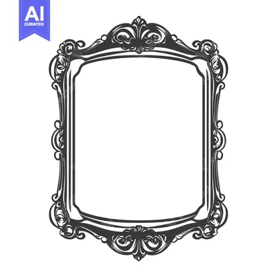 Premium design asset: An ornate antique frame featuring detailed floral and curved designs