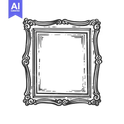 Premium design asset: An intricately decorated picture frame in a black and white design