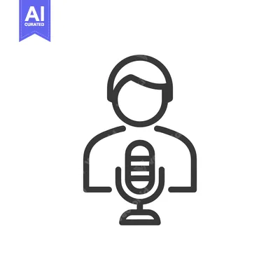 Podcast Host Icon: Minimalist Line Art of Person with Microphone