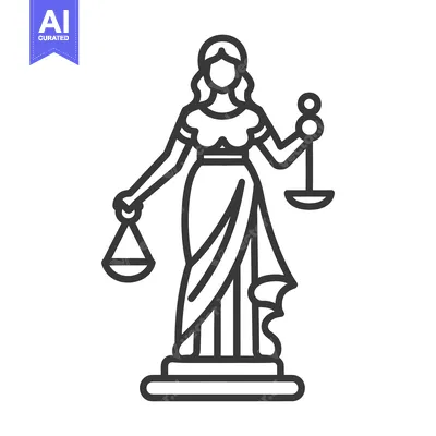 Aset desain premium: A stylized black and white depiction of justice holding scales
