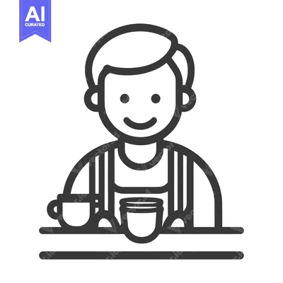 Aset desain premium: A cheerful person with coffee preparing items on a counter