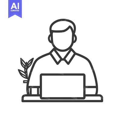 Aset desain premium: Simple outline depiction of a person working with a laptop
