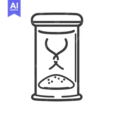 Premium design asset: An hourglass depicted in a simple black and white line drawing
