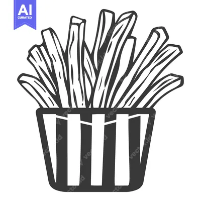 Aset desain premium: A black and white illustration of french fries in a container