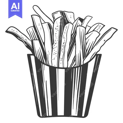 Aset premium populer: An artistic illustration featuring a carton of french fried potatoes