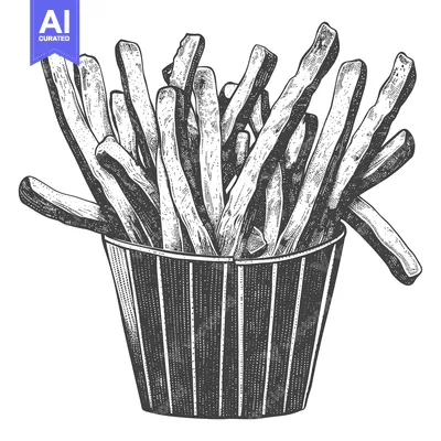 Aset desain premium: A Carton of Delicious Crispy French Fries