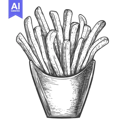 Aset premium populer: A serving of french fries in a paper container