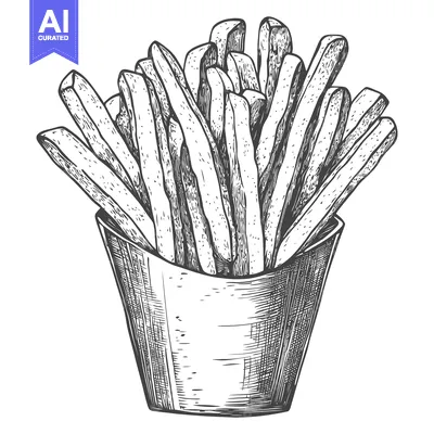 Aset premium populer: A Hand Drawn Illustration Of French Fries In A Paper Cup