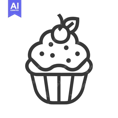 Aset desain premium: A small black and white illustration of a cupcake treat