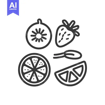 Aset desain premium: Several stylized illustrations depicting different types of fresh frui