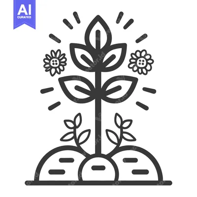 Aset premium populer: A stylized illustration of a growing plant with blossoms