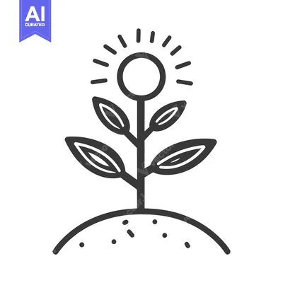 Aset premium populer: A simple drawing of a plant with radiant sunshine above