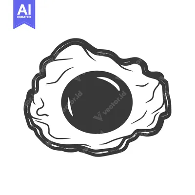 Aset desain premium: An overhead monochrome illustration of a single fried egg