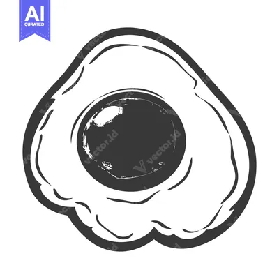 Aset desain premium: Monochrome illustration depicting a single fried egg ready for breakfa