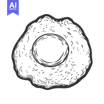 Aset premium populer: A monochrome illustration depicting a single cooked fried egg
