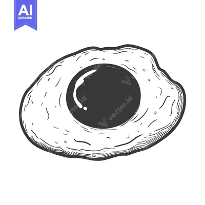 Aset premium populer: A single fried egg rendered in an artistic black and white style