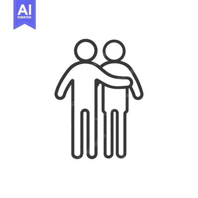 Aset premium populer: Two simple line figures demonstrating a friendly embrace gesture