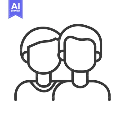 Aset desain premium: Two stylized figures stand close together in a simple black outline