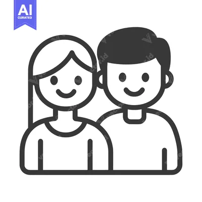 Aset desain premium: Two smiling people standing close together in a simple graphic