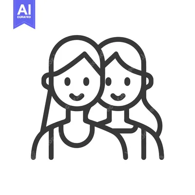Aset desain premium: Two smiling women depicted in a minimalist line drawing style