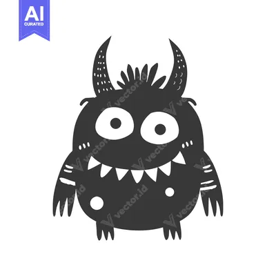 Aset premium populer: Friendly Black Monster with Horns and Large Eyes