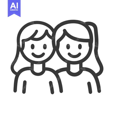 Aset premium populer: Two smiling women illustrated side by side with black outlines