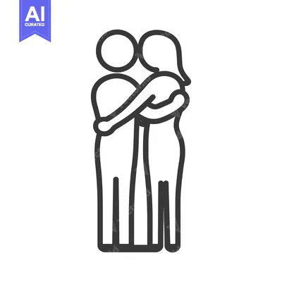 Premium design asset: Two people are embracing each other in a line drawing