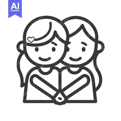 Aset premium populer: Two cartoon female figures holding hands together in friendship