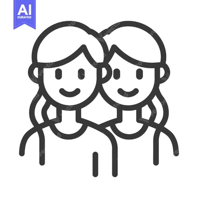 Aset desain premium: Two smiling women in a simple black line illustration