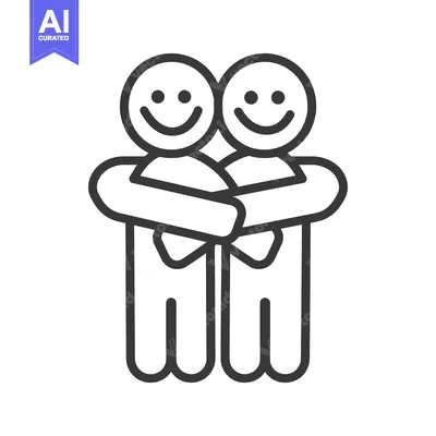 Aset premium populer: Two happy stick figures embracing each other in a friendship embrace