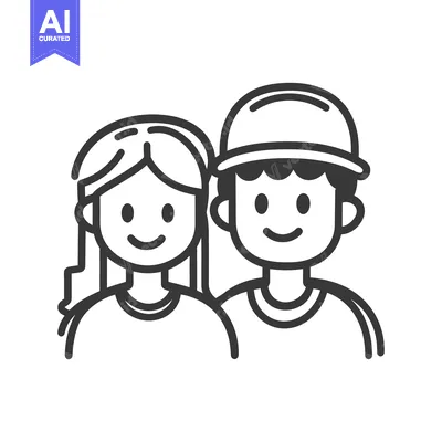 Popular premium asset: Two cartoon people standing close together and smiling happily