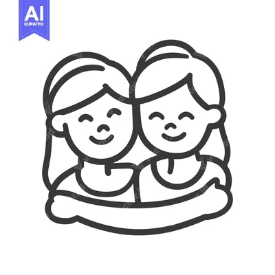 Premium design asset: Two smiling women embracing and showing affection with arms
