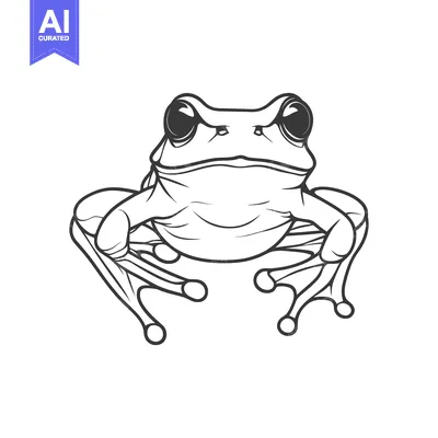 Aset premium populer: A detailed illustration of a single frog in monochrome style