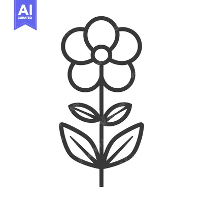 Aset premium populer: A simple black outlined flower with leaves on a stem