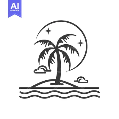 Popular premium asset: A minimalist illustration depicts a palm tree on a small island