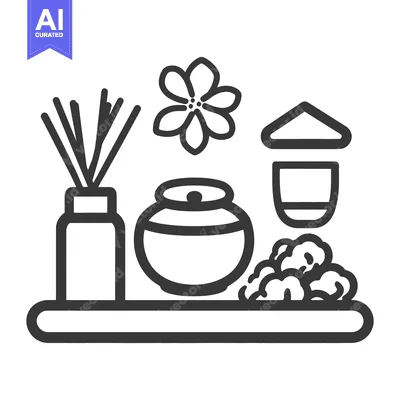 Aset desain premium: An illustration shows spa objects arranged on a simple surface