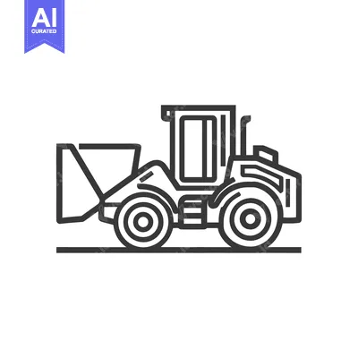 Popular premium asset: Minimalist Line Art: Front Loader Construction Vehicle Icon on White B