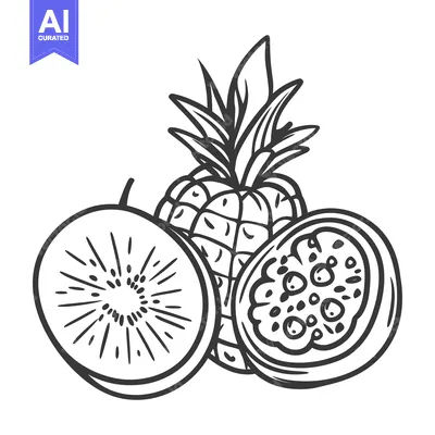 Popular premium asset: A monochrome line drawing depicts three types of sliced fruits
