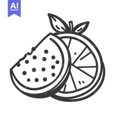 Aset premium populer: A monochrome depiction of a watermelon and citrus fruit slice