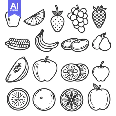 Illustrations depicting various fruits of different shapes and sizes